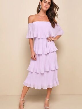 Lulu's Gala Ready Lavender Off-Shoulder Ruffle Dress